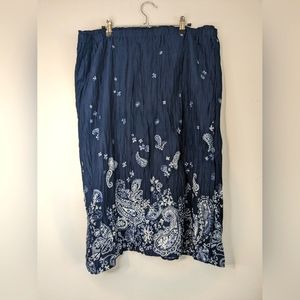 NWT Eddie Bauer blue paisley print midi skirt, XL